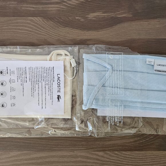 NWT LACOSTE Light Blue Pique Cotton Ear Loop Face Mask W/ Pouch Unisex One Size - Picture 6 of 9